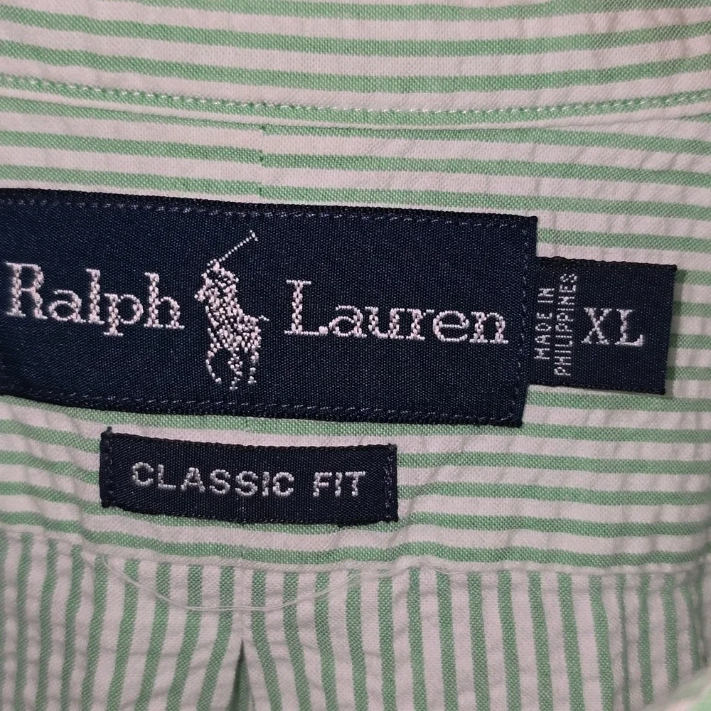 Vintage Ralph Lauren Classic Fit Seersucker Short Sleeve Shirt Mens Size XL